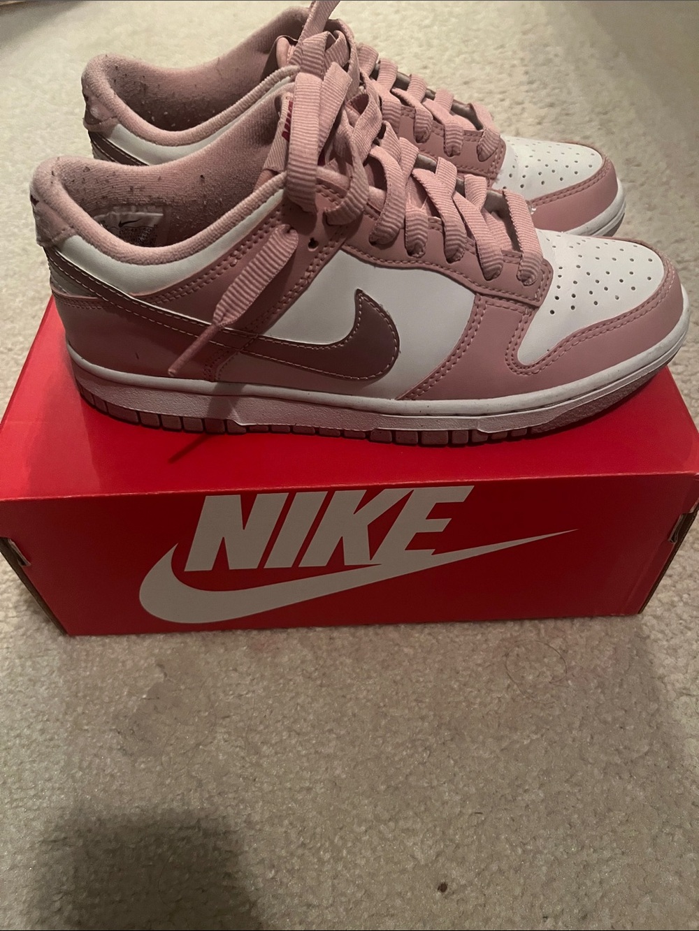 Nike kids Dusty Pink and White Low-Top Sneakers